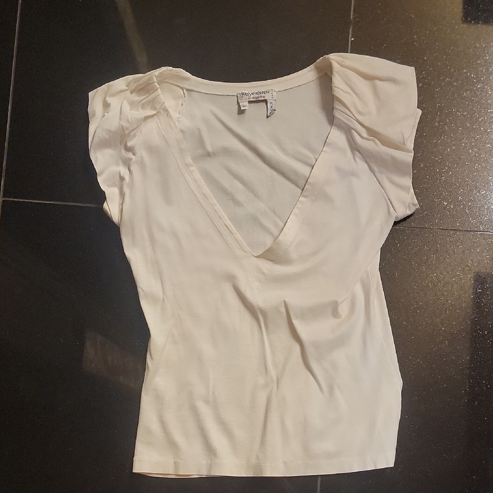Yves Saint Laurent Cream V-Neck Blouse
